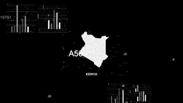 Kenya map animation showcasing economy, infrastructure, technology, population, energy, trade, and national development data for presentations, films, documentaries, and motion graphics.