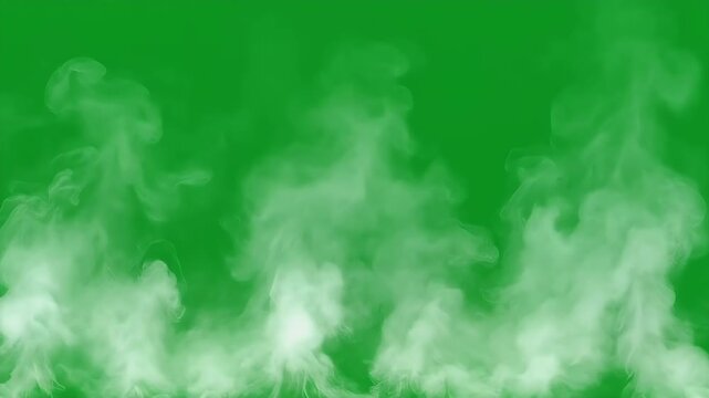 Abstract swirling white smoke against a vibrant green background.