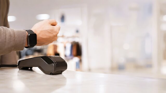 Contactless payment at retail counter with wearable device and terminal for online payment in modern store