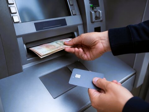 Cash withdrawal atm payment card hand bank machine money transaction online finance