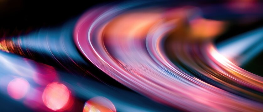 Abstract swirling light trails in neon pink and blue colors