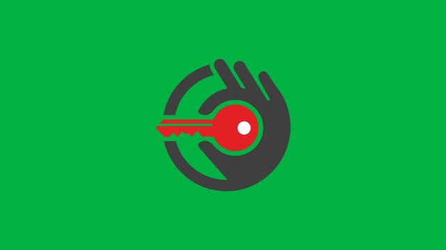 Animated graphic of a hand forming an 'okay' symbol with a key appearing in the center, motion graphics