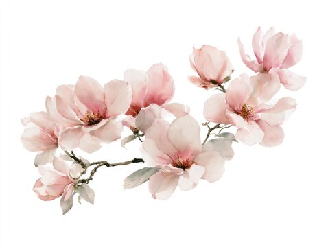 Delicate pink magnolia flowers on white background