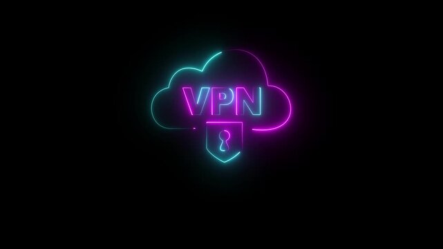 glowing neon Vpn connections zero trust security online privacy authentication concept with businessman cloud lock icon in office animation 4k video