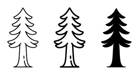 Obraz premium Conifer Tree Icons, Evergreen Forest Symbols, Pine Silhouette, Stylized Woodland Vector Graphics