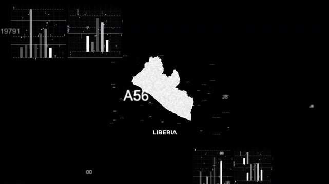 Liberia Guinea map animation showcasing economy, infrastructure, technology, population, energy, trade, and national development data for presentations, films, documentaries, and motion graphics.