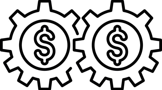 Gear Wheels with Dollar Signs Money Management Icon