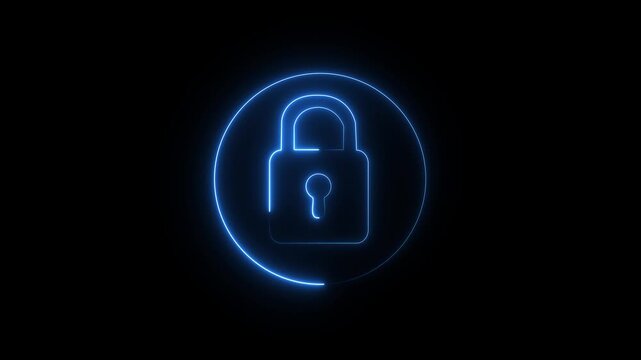 Neon Padlock Security Icon Animation with Circular Progress Ring, Cyber Protection, Data Privacy, Digital Access Control, Secure Lock 4K Loop