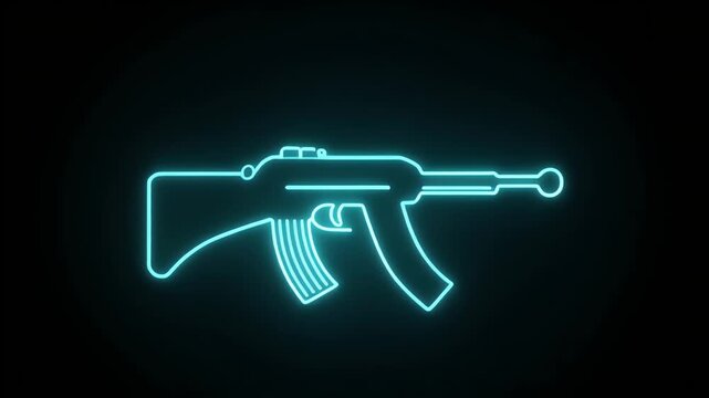 A neon outline of a rifle against a black background.