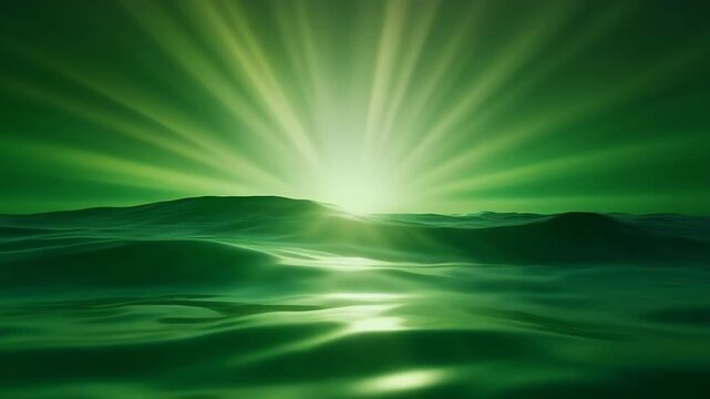 Sunbeams break through the green ocean surface