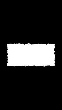 Minimalist white rectangular frame with rough torn paper edges on black background, border