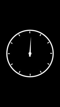 Minimalist analog clock face spinning fast, time lapse concept, white hands on black background watch
