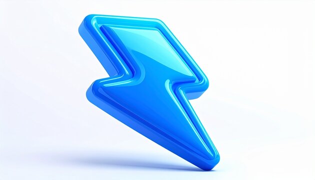 Glossy Inflated Blue Lightning Bolt 3D Icon Isolated on White