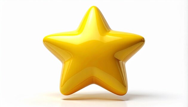 Glossy Yellow 3D Star Icon Isolated on White Background