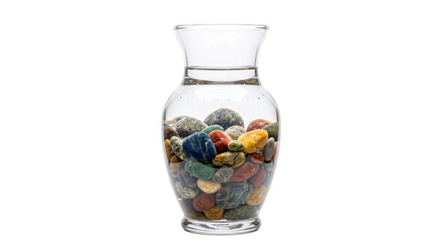 Clear glass vase with colorful stones from stock_photo_21.jpg isolated