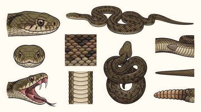 Snake anatomy vector illustration set