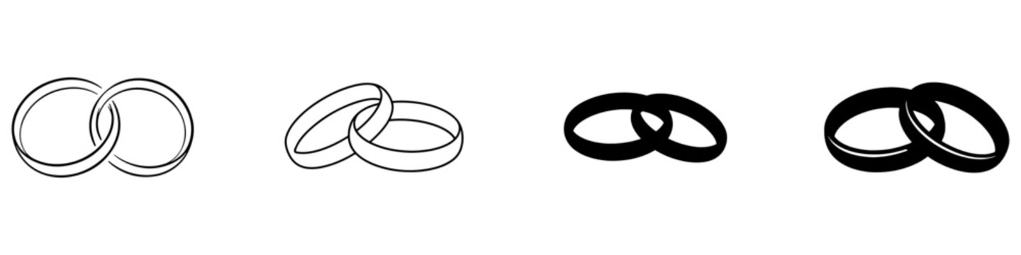 Wedding rings silhouette icon with interlocking circles symbolizing marriage, engagement, love, commitment, and unity.
