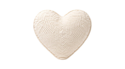 Fototapeta premium Vintage white knitted heart pillow, decorative crochet heart cushion, soft textile home decor on white background