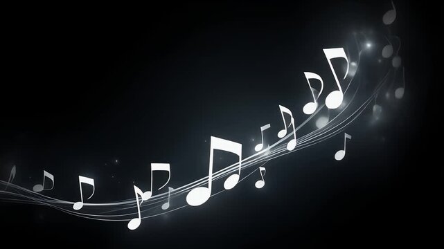 Abstract musical notes flowing on a dark background.