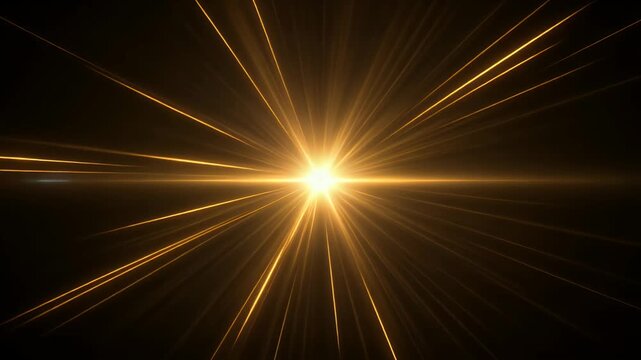 A bright golden light source emanates outward with sharp rays on a dark background.