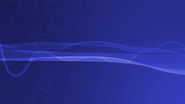 Flowing translucent waves with hexagon overlays background animation