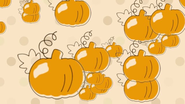 pumpkins flying, polka dots, beige background, doodle, food, cooking, vegetables, background, footage