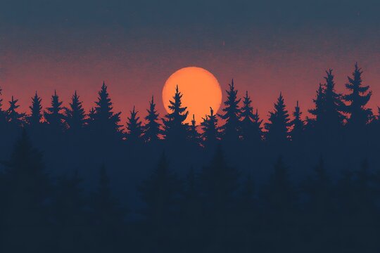Sunset silhouette of forest