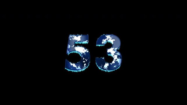 Freezing Number 53 Animation With Alpha Channel. Frost Number With Ice Spikes Animation. Frozen Typography. Icy Number. Winter Freeze Number Animation. Transparent Background