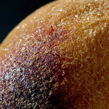 texture of fuzzy peach skin with downy hairs and a warm matte finish, in dramatic side lighting for sensory food design and backgrounds