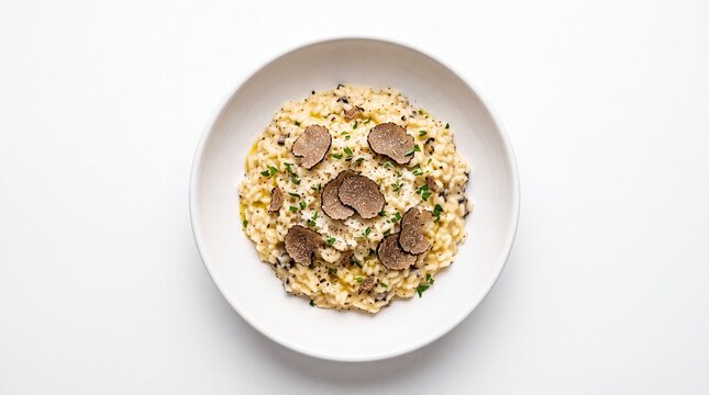Creamy mushroom risotto served on a white dinner plate
