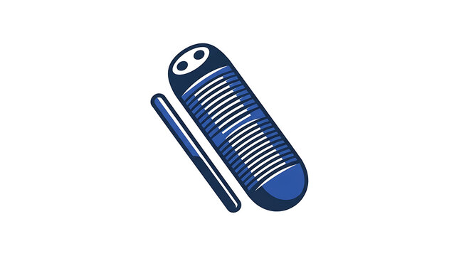 Minimalist blue percussion instrument icon with consisting ribbed guiro