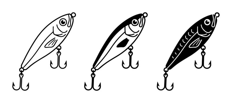 Fishing Lures, Angling Baits, Tackle Icons, Vector Set, Fishing Gear Collection