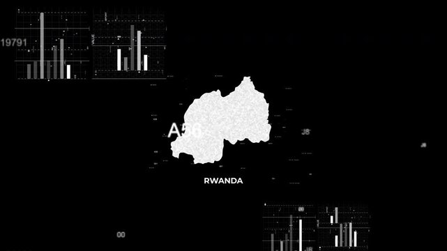 Rwanda Guinea map animation showcasing economy, infrastructure, technology, population, energy, trade, and national development data for presentations, films, documentaries, and motion graphics.