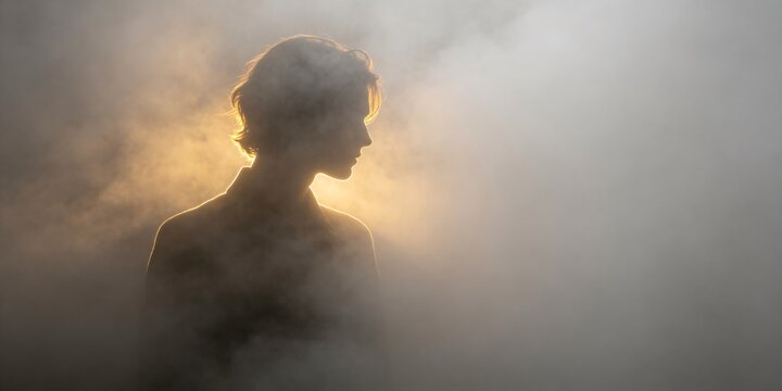Silhouette of person in golden mist