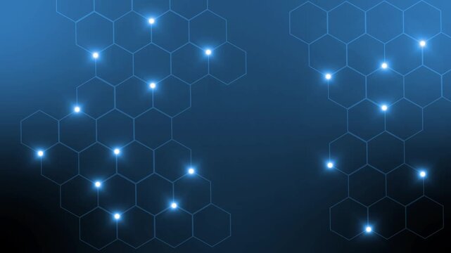 Abstract digital background with glowing hexagon grid and connected light points animation