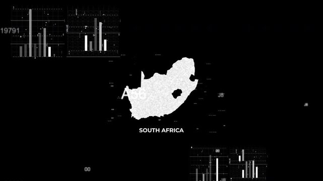 South Africa map animation showcasing economy, infrastructure, technology, population, energy, trade, and national development data for presentations, films, documentaries, and motion graphics.