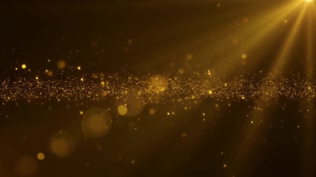 Gold Dust Particles Drifting in Light Beam, Dreamy Background