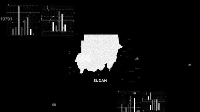Sudan map animation showcasing economy, infrastructure, technology, population, energy, trade, and national development data for presentations, films, documentaries, and motion graphics.