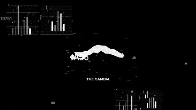The Gambia map animation showcasing economy, infrastructure, technology, population, energy, trade, and national development data for presentations, films, documentaries, and motion graphics.