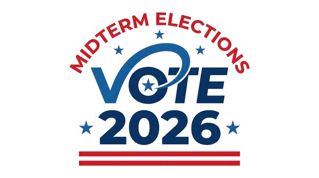 Midterm elections vote 2026 graphic design with stars and stripes elements