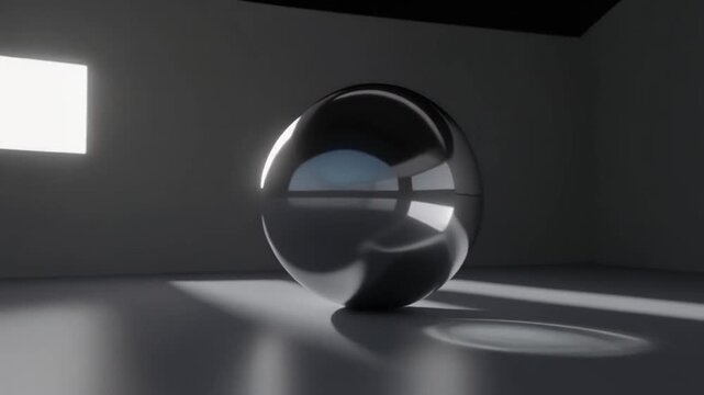 3d metal sphere rolling on reflective surface in motion loop