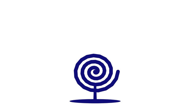 Minimalist blue spiral tree icon isolated on white background