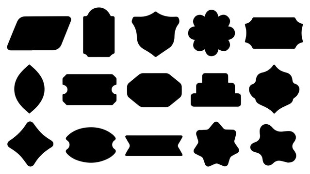 Collection of black silhouette frames and decorative label shapes