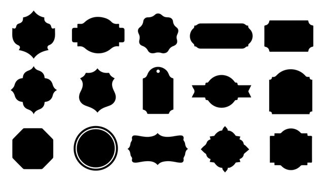Collection of black vintage frames and blank decorative badges