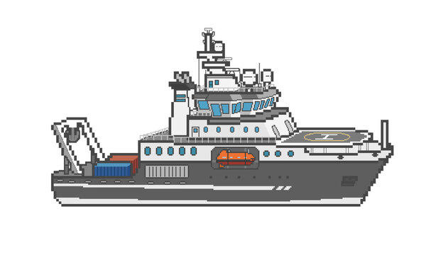 Black research ship pixel art illustration