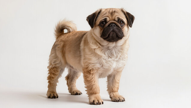 Pugapoo Dog Isolated on Seamless White Studio Background