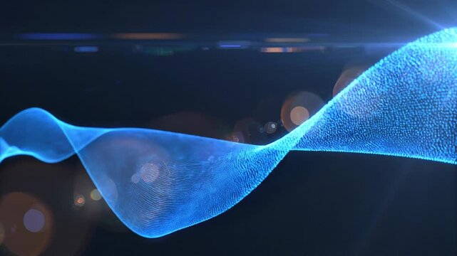 Abstract blue digital wave flowing in dark background with glowing light effects and futuristic technology concept