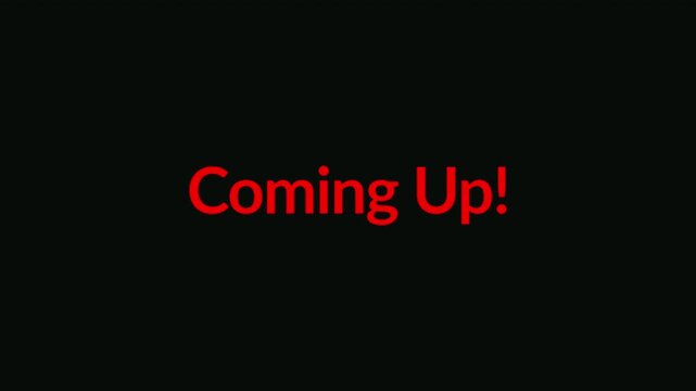 animated Coming Up! title sliding in from left side, pulsating Animation on transparent background for social media. High quality in 4k animation 