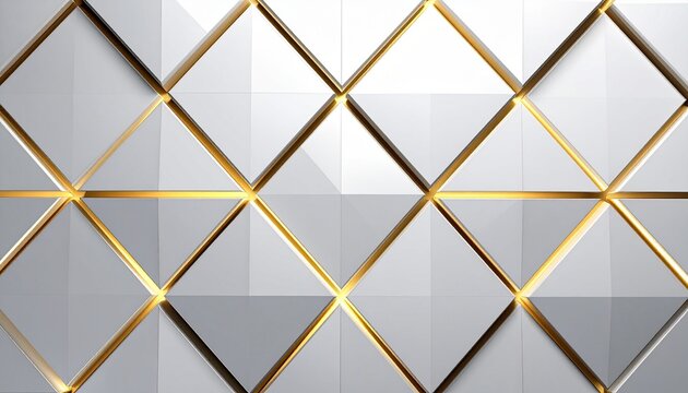 Luxurious abstract white metallic background with golden light lines. Dark 3D geometric texture illustration. Bright grid pattern. Clean white horizontal banner wallpaper. Elegant background. Diamond-