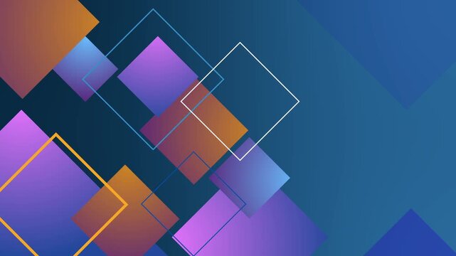 Abstract geometric composition of overlapping squares and rectangle teal gradient background vibrant animation